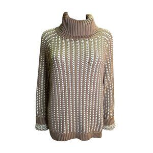 Haven Well Within Womens XXL Brown & White Ribbed Knit Turtleneck Sweater EUC